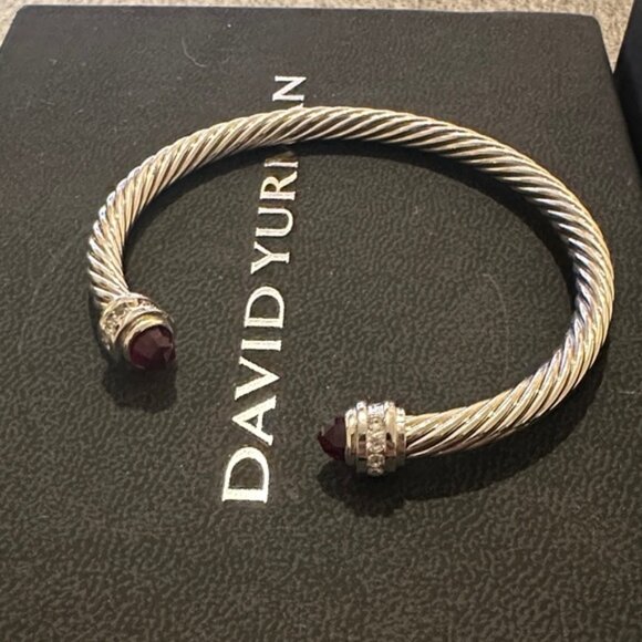David Yurman Silver Bracelet with Deep Red Accents - Picture 6 of 6